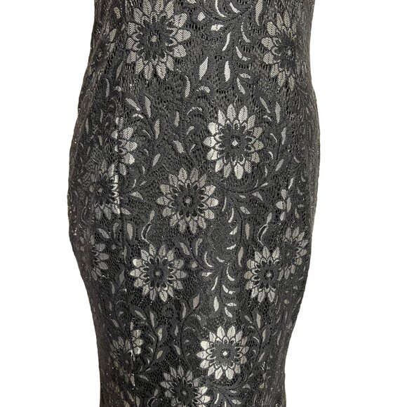 Enfocus Black Silver Maxi Size 8 Floral Lace Sheath Party Evening Goth - Picture 4 of 16